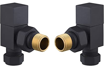 Keenware KRA-169 Lunar Square Towel Rail & Radiator Angle Valves: Black