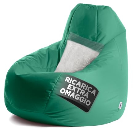 Avalon - Puff Poltrona Sacco XXL Jive Deluxe Sfoderabile, Pouf Sacco di Qualità Sartoriale, Bean Bag per Sedersi Ergonomico, Tessuto Antistrappo Impermeabile, Made in Italy(95x135cm-Verde smeraldo)