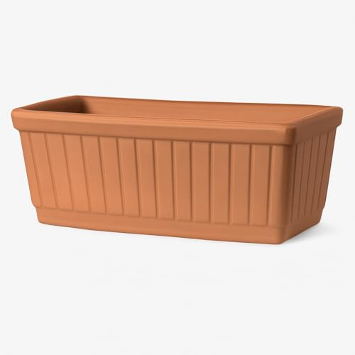 FRANCACOR Maceta Barro Terracota Natural Alargada - Jardinera Barro Rectangular con Relieve (40 x 17 x 19 cms)