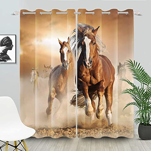 SDOTPMT 107x160cm Western Pferde Tier Fenstervorhang Am Laufen Braun Ross Wüste Natürlich Verdunkelungsvorhang Wilde Tiere Fenster Vorhänge für Schlafzimmer Lichtblockierung Vorhang, 2 Stücke