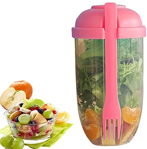 MASINIES Shaker à salade, tasse à salade fraîche, tasse à salade de fruits et légumes avec fourchette et support pour vinaigrette, boîte alimentaire de grande capacité pour la maison, le bureau, le