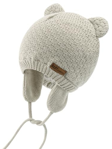 SEYUFN Babymütze, für Jungen und Mädchen, gestrickte Hündchen für Babys und Kleinkinder, mit Fleece-Futter, 0-36 Monate(Aprikose,0-6 Monate)