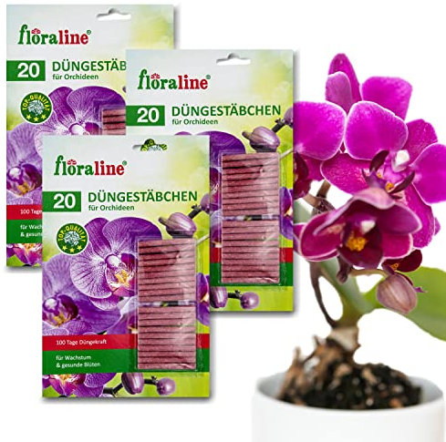 floraline® Set of 3 orchid fertiliser sticks, orchid fertiliser for up to 100 days of magnificent flowers with growth and healthy flowers, gentle use