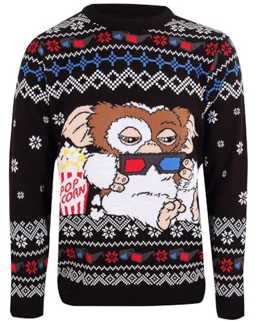 Heroes Inc. Gremlins Christmas Jumper Gizmo with Popcorn New Official Unisex Ugly Sweater