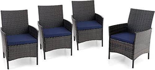 PHI VILLA Gartensessel wetterfest Gartenstühle Outdoor Rattan Stühle, 4 Stück Moderne Heavy Duty Wicker Armchair mit abnehmbarem Kissen für Terrasse, Deck, Veranda, Balkon
