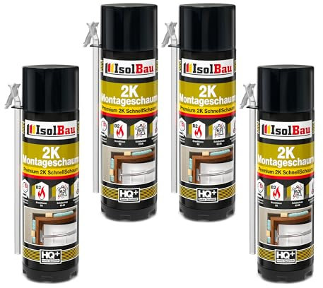 Isolbau Mousse de montage 2K - Mousse de construction de qualité supérieure en polyuréthane rapide pour portes, fenêtres, isolation et montage - 4 x 400 ml