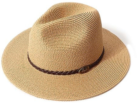 DRESHOW Damen Panama Hut Fedora Strand Sonnenhut Breiter Rand Stroh Aufrollen Hut UPF 50+