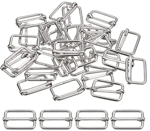 sourcing map Glissières Boucles, 30pcs 25x16x2.8mm Métal Rectangle Ajusteur Triglides Glisser Boucle Rouleau Stylo Boucles Glisseur Courroie Ajusteur pour Ceinture Sac, Argenté Tone
