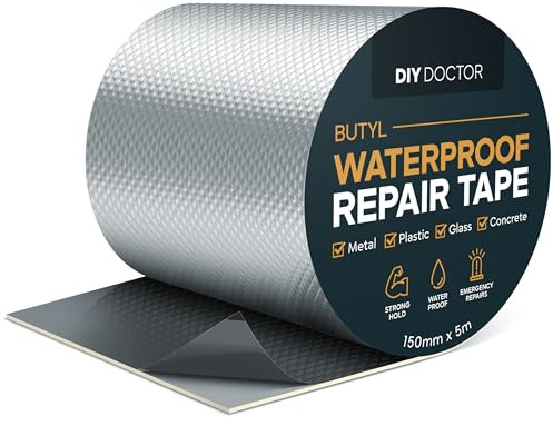 DIY Doctor Ruban d'étanchéité pour fuites - Ruban d'étanchéité pour toit en butyle - Ruban de réparation étanche avec feuille d'aluminium - 150 mm x 5 m