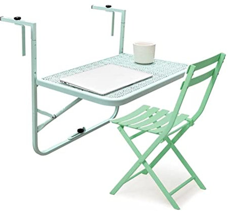 Balkonhängetisch Balkon-Stehtisch for Geländerdeck, Höhenverstellbarer Terrassen-Gartentisch Terrassen-Beistelltisch aus Aluminiummetall, 3 Farben (Color : Green)