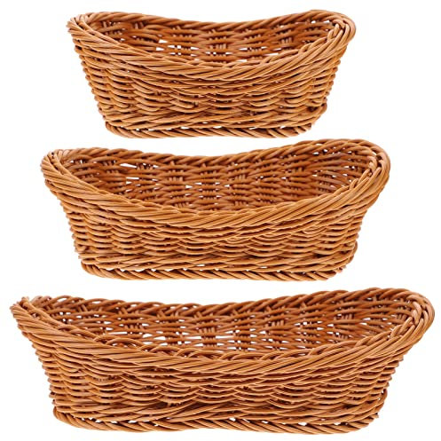 Luxshiny 3pcs Woven Rattan Storage Basket Decorative Fruit and Snack Holder Natural Home Organization Baskets Stylish Desktop Storage for Fruits Breads and Snacks