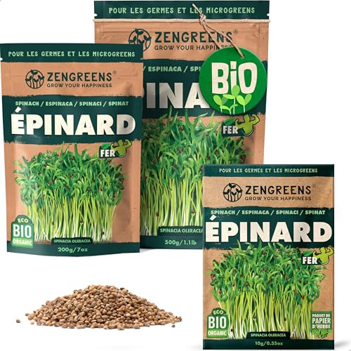 ZenGreens® - EKO Spenat Frön - Välj mellan 10, 200g och 500g - Spenat Frön med en grobarhet på över 97 procent - Groddar av Spenat Frön - Microgreens