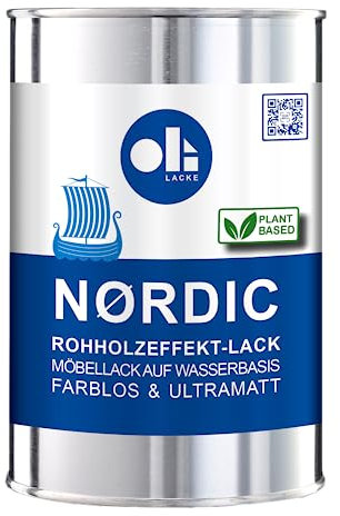 OLI-AQUA NORDIC - 1 Liter - Rohholzeffektlack, 1K + 2K Klarlack ultra matt, Wasserlack auf Bio-Acrylatbasis für helles Holz innen (Möbel-& Treppen), farblos