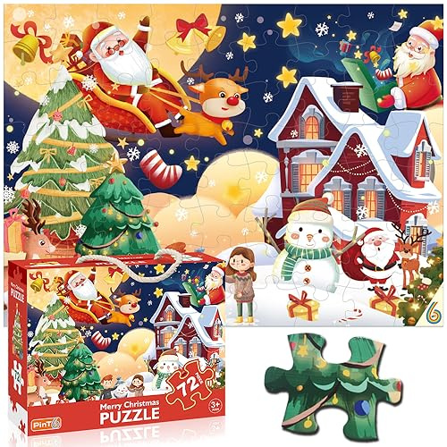 Weihnachten Puzzle für Kinder Alter 3-5 4-8 Jahre alt und hoch, Jumbo 72-Stück Rentier Boden Puzzle Fancy Kleinkind Lernen pädagogische Spielzeug Geschenkbox