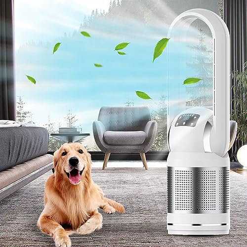 JUNZAI Ventilador Sin Aspas Con Control Remoto Pantalla Led Ventilador torre Silencioso 3 Modos 8 Velocidades Ventiladores de torre Oscilación 80° Temporizador 8H