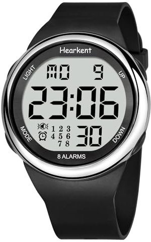 Hearkent Waterproof 8 Vibrating Alarms Watch Medicine Pill Reminders Watch for Elderly Seniors LCD Large Numbers with Backlight (Silver)