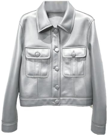 Hdhdeueh Damen Leder Bomber Jacken Motorrad Echt Schaffell Mäntel, gray9, 36