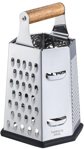 TELANKS 6-seitige Reibe, Vierkantreibe Edelstahl (20x12cm), Reibe für Gemüse, Handreibe/Hobel/Zerkleinerer, Standreibe, Küchenreibe mit Rutschfestem Boden
