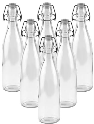 simpa Vintage Style Clear Glass Bottles with Swing Top Lids. Round 500ml Bottles - Set of 6