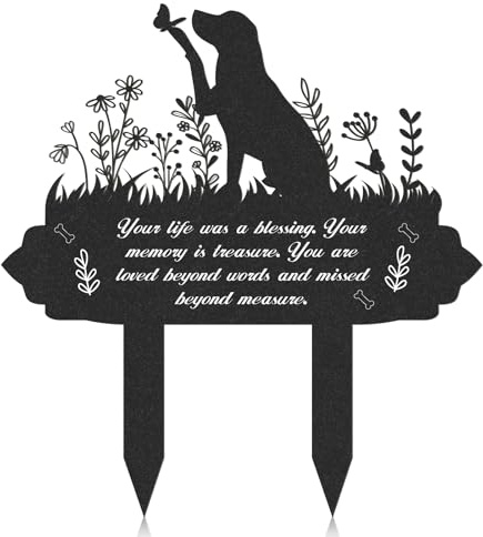 Rngmsi Memorial Pet Grave Markers, Metal Dog Markers Garden Grave Decorations for Cemetery, Waterproof Stakes Plaque Pets Headstone to Memorial Dog(13.18 x 11.81 Inches)