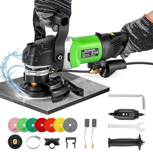 Antstone Wet Polisher 800W 6 Variable Speed 4'' Electric Granite Polisher Grinder Buffer with 7 Diamond Polishing Pads Wet Stone Polisher Concrete Polisher for Granite Marble Concrete Stone Tile