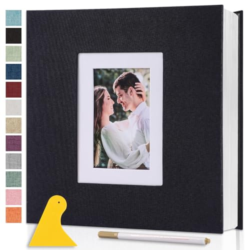Album Photo Adhesif 28x27 CM Grand Scrapbooking, 40 Pages Noir | Livre Photo Vierge en Lin Personnalisable Traditionnel pour 10x15 13x18 Classeur Photo pour Bebe Livre d'or Mariage Enfant