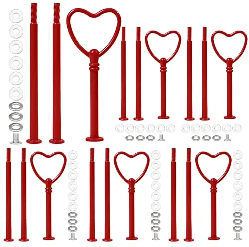 Pasdrucn 6 Pack Etageren Stangen Set, 3 Etagere Stangen, Etagere Bausatz Vintage Metallstange, Metallstangen Mittellochausstech, Etagen Etagere Schwarz, Hochzeitstorte Tortenständer (Rot)