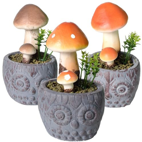 Aisamco 3 Plantas Artificiales en Maceta de Cerámica, Setas Artificiales en Maceta, Decoracion de Patios y Jardines