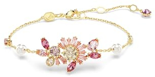 Swarovski Gema Armband, gemischter Schliff, Blume, rosa, goldfarbene Beschichtung, Kristall, goldfarbenes Finish, Zirkonia, kein Edelstein