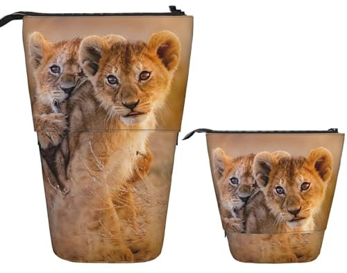 Teleskop-Federmäppchen, Pop-Up-Federtasche, niedlicher Teleskop-Stifthalter, kleiner Löwe, stehendes Federmäppchen, Kleiner Löwe, Einheitsgröße, Kosmetiktasche