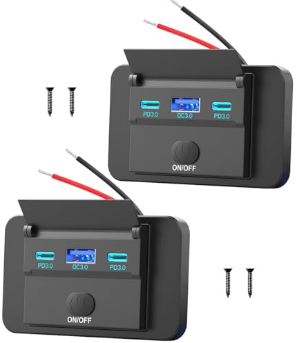 2-pack 12 V ytmonterat USB-uttag, lätt dubbel USB C-port 30 W och QC 18 W billaddarpanel ersättning för 12 V cigarettändare med tryckknapp för husbil buss