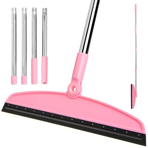 XXFLOWER Silicone Air Broom,Multifunction Magic Broom with Long Handle，Adjustable Rubber Squeegee Broom Sweeping Water,Indoor Broom for Hardwood Floors,Kitchen,Concrete Floor,Bathroom Tile(Black Pink)