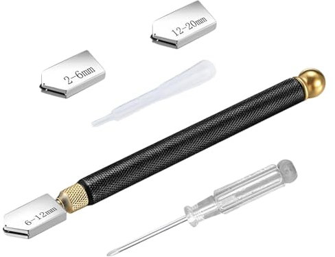 ANBOO Glasschneider 2mm-20mm mit 3 austauschbaren Hartmetall-Schneidköpfen & ergonomischem Griff - Glass Cutter für dickes Glas, Fensterglas, Fliesen, Spiegel, Mosaik