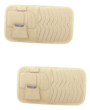 GLEAVI 2stücke Auto Sonnenblende Organizer Beige Brillenhalter Und Cd Aufbewahrungstasche Für Sonnenbrillen Karten Und Persönliche Gegenstände Geeignet Für Pkw Suv Und Lkw
