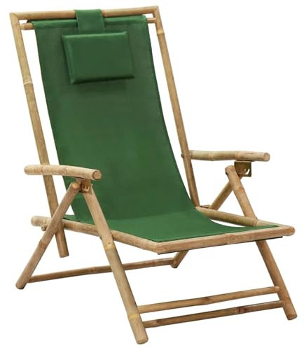 Xichuzi Verstellbarer Relaxstuhl Grün Bambus und Stoff, Gartensessel, Campingstuhl, Terassenstühle, Gartenmöbel, Balkon Stühle, Balkonstuhl, Hochlehner, Stühle Für Draußen - 313027