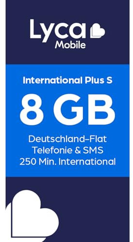 Lycamobile International Plus S Prepaid SIM Karte ohne Vertrag inkl. 8 GB Datenvolumen