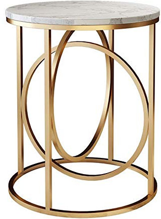 MEILISHAOMEI Marmor-Beistelltisch, runder Couchtisch, Telefontisch für Wohnzimmer und Schlafzimmer, goldene Schmiedeeisenbasis, 40 x 60 cm (Farbe: Weiß)