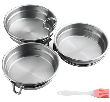 Äggpoacher i rostfritt stål, 1 st äggpocheringspanna med 1 oljeborste, rund/hjärtformad pocheringsäggmaskin för kokta och ångade ägg till frukost i köket