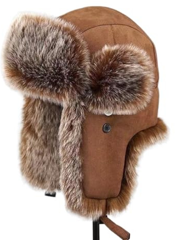 YEKEYI Sombrero de invierno ruso para hombre y mujer, sombrero de piel sintética de conejo, sombrero de aviador con orejeras a prueba de viento