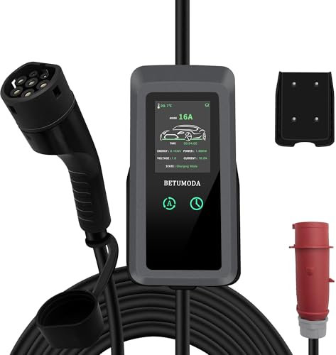 BETUMODA Mobile Wallbox 11kW 3-phasig 6.8M Einstellbare Ladeleistung CEE 16A auf Typ 2 und EV Ladegerät mit Einstellbarer Ladeleistung für Elektroauto