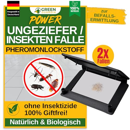 GREEN GUARDIA Ungeziefer Falle mit Pheromon-Lockstoff - 2X Fallen - umweltfreundlich Insekten bekämpfen, Chemiefreie Pheromonfalle mit austauschbaren Klebeflächen, giftfrei und geruchsneutral