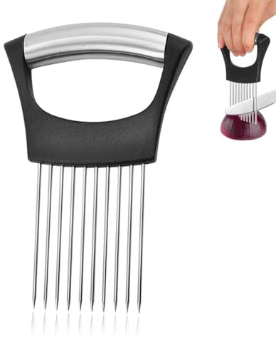 HABNI Cortador de cebollas de Acero Inoxidable, Tenedor de cebollas, Cortador Universal de Frutas y Verduras, Aguja para Carne Suelta, Negro 14.2 * 9.5cm