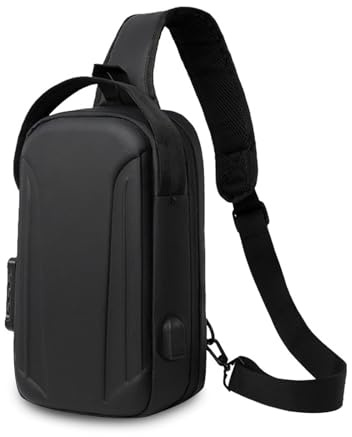 FANDARE Anti-stöld bröstväska män crossbody axelväska för stad 180 graders öppning sling-väska urban vattentät messenger-väskor axelväskor med USB för resor skola vandring bodybag, svart, Large