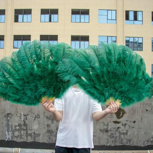 Éventail pliable en plumes d'autruche naturelles blanches, 13 os, grand format, pour carnaval, spectacle, danse, scène, accessoires de décoration, vert, 130 cm, 1 pièce