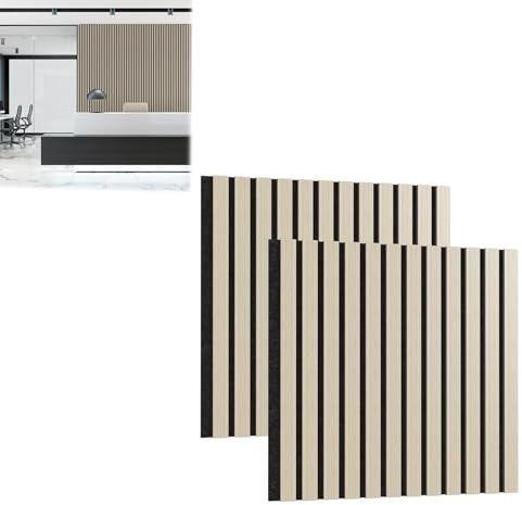 LILIIN 60 x 60cm Akustikpaneele Holz Wand Holzpaneele Wandverkleidung aus Holzfunier und Filz Innendekoration Schalldämmend, für Wohnzimmer Studio Büro, 2er Set/Weiß Eiche