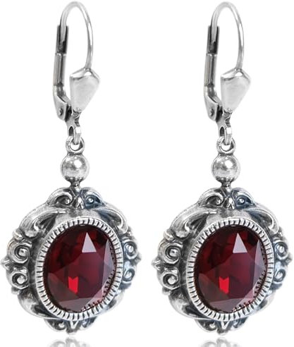 Antike Ohrringe Silber Rot Vintage Ohrhänger Silber Marken-Kristalle Siam NOBEL SCHMUCK