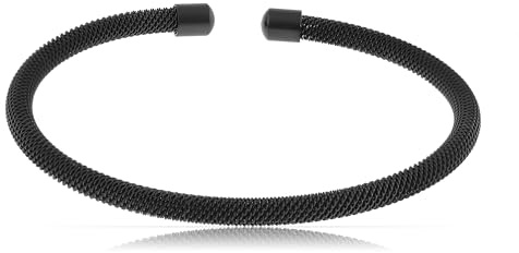 Made by Nami Armreif Herren Schwarz Geflochten aus Chirurgischem Edelstahl Armreif Größenverstellbar 6 cm Herren Schmuck (Schwarz 2)
