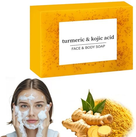 Savon au Curcuma et à l'Acide Kojique Éclaircissant Intense - Hydratation Profonde pour le Corps et le Visage - Unifier le Teint-pour Tous les Types de Peau (1)