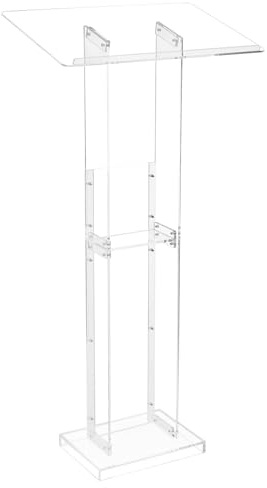 VEVOR Podium Stand, 50-Inch Acrylic Lectern, Portable Laptop Desk with Wide Reading Surface and Storage Shelf, Book Stopper, Floor-Standing, for Classroom, Wedding, Conference, Lecture and Concert