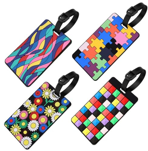 Etichette Valigia, 4 Pezzi Etichette Bagagli Impermeabili con Grafica Elegante per Viaggio (Motivi Geometrici)
